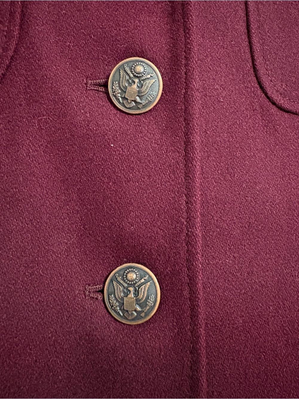 Fossil Women’s Burgundy Military Utility Blazer Jacket Size L Eagle Buttons - Picture 5 of 6